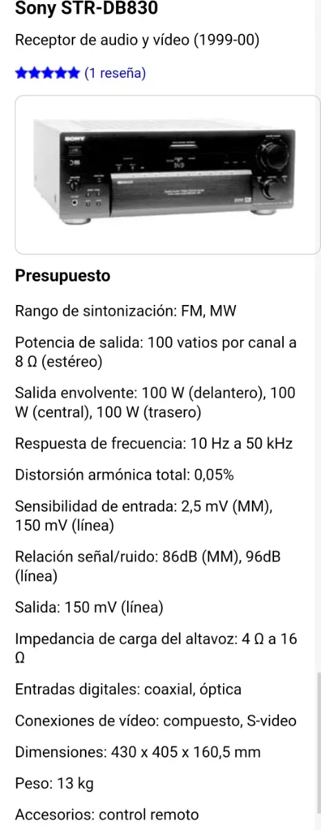 Amplificador AV Sony STR DB830 Negro