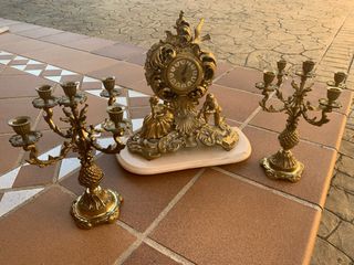 Set orologio e candelieri in bronzo