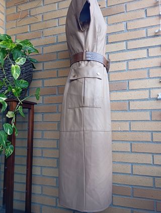 Vestido Polipiel Zara Manga Corta Beige