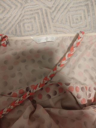 Vestido cóctel beige y naranja