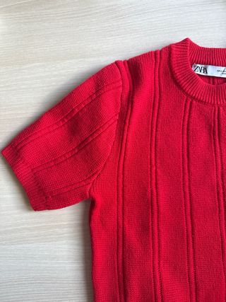 Jersey Zara Punto Rojo Manga Corta Talla S