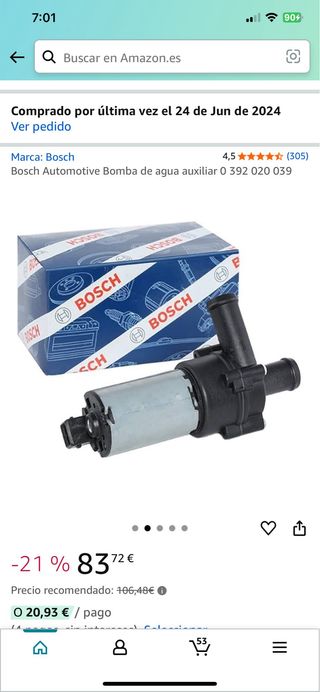Bomba de agua auxiliar Bosch 0392020039