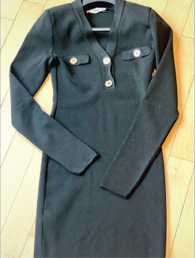 Vestido Mango Negro Punto Elástico Mini