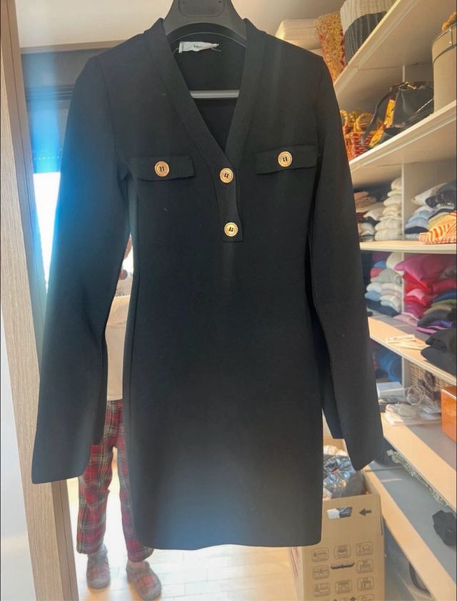 Vestido Mango Negro Punto Elástico Mini