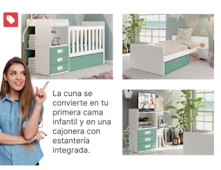 Cama cuna convertible blanca y amarilla
