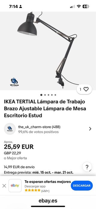 Lámpara Escritorio Ikea TERTIAL Gris