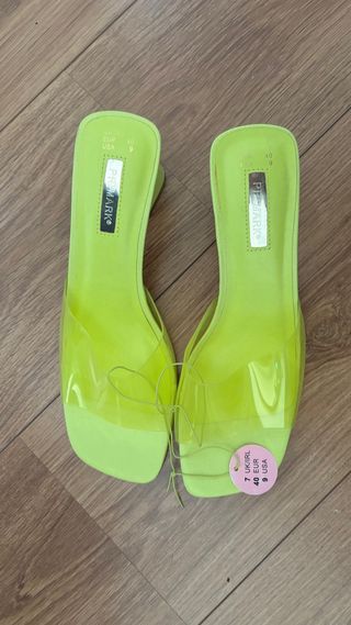 Sandalias tacón transparentes amarillo/verde lima