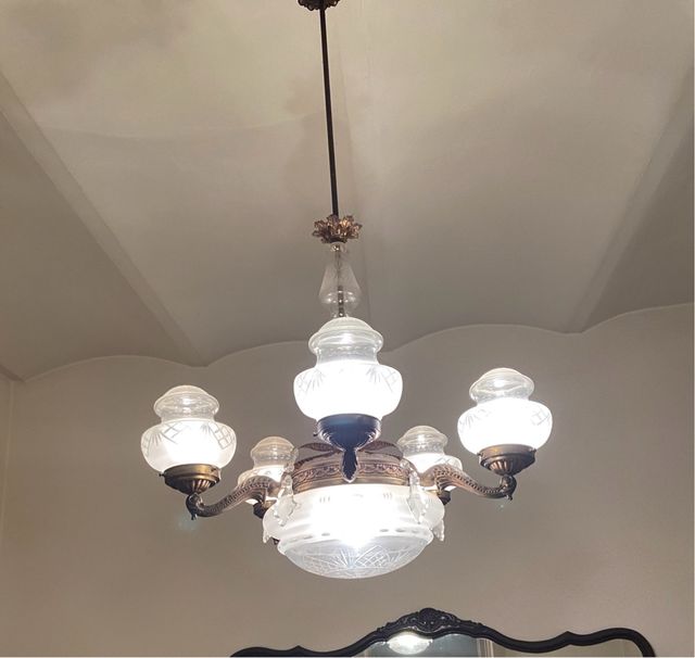 Lámpara de techo antigua cristal y metal