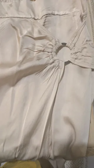 Falda larga seda beige/plata talla única. Nueva