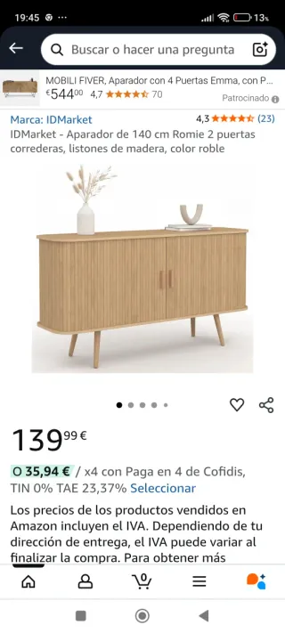 Aparador Romie 140cm 2 puertas correderas