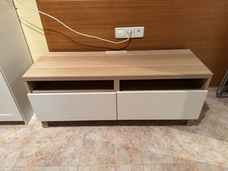 Mesa TV 2 cajones roble y blanco
