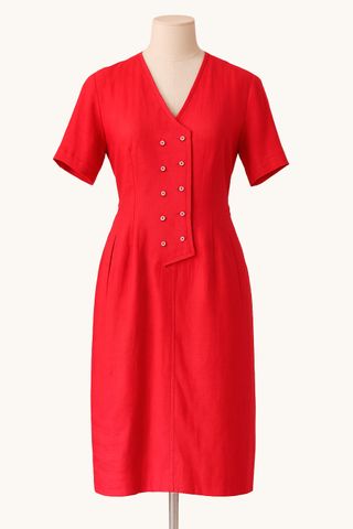 Vestido vintage de lino color frambuesa 