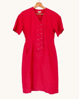 Vestido vintage de lino color frambuesa 