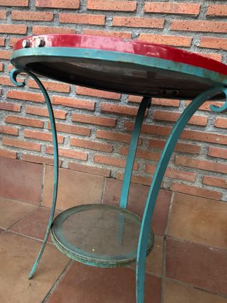 Mesa Vintage Señal Tráfico Roja y Turquesa