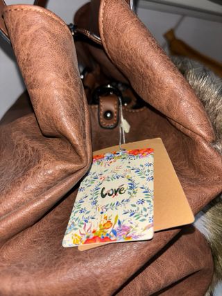 Bolso de mano cuero y pelo multicolor