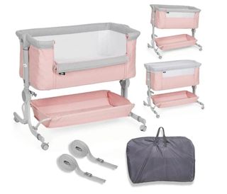 Minicuna rosa y gris, con poco uso.