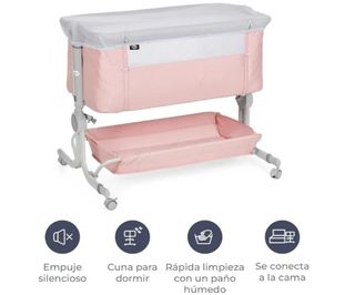 Minicuna rosa y gris, con poco uso.