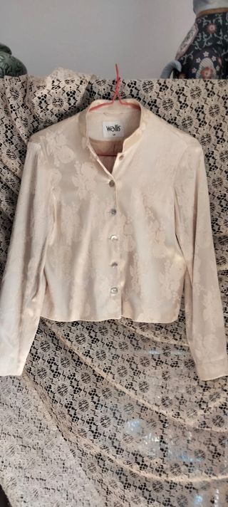 Chaqueta Wallis cuello Mao beige floral