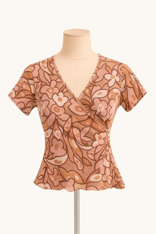 Top vintage de flores con escote cruzado – Caroll 