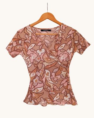 Top vintage de flores con escote cruzado – Caroll 