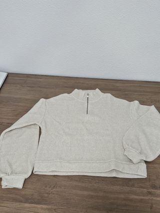 Jersey beige mujer cremallera cuello alto