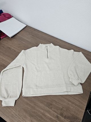Jersey beige mujer cremallera cuello alto