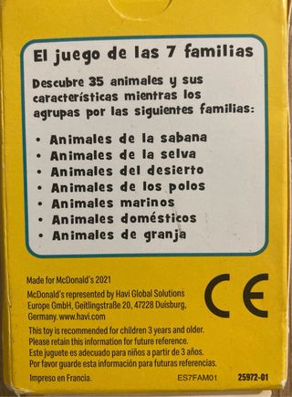 Juego de cartas de animales para niños