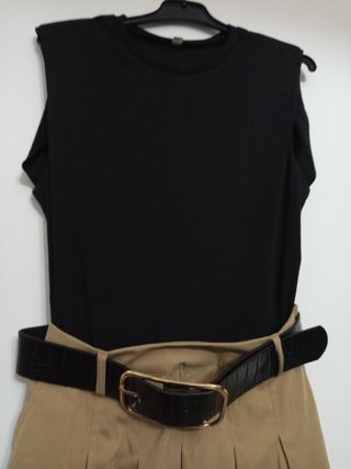 Vestido largo mujer beige y negro