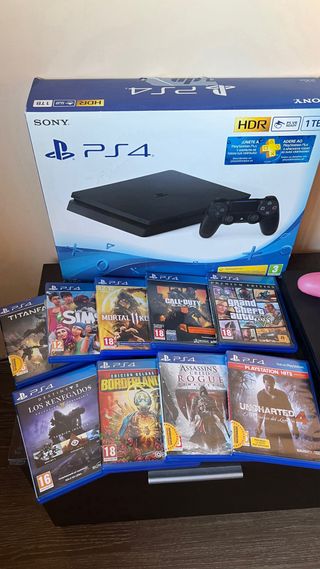 PS4 Slim 1TB + 2 mandos + 9 Juegos + Accesorios