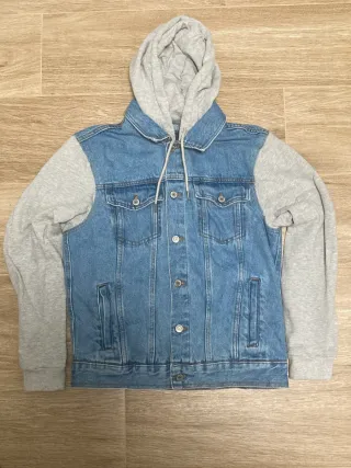Chaqueta Vaquera con Capucha Gris y Azul