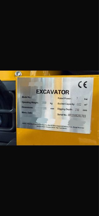 Mini Excavadora de 1 tonelada NUEVA.
