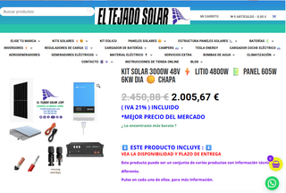 Kit Solar 3000W 48V Litio 4800W PANELES 605W