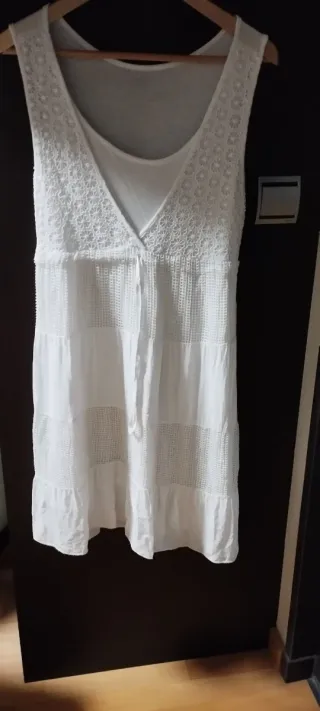 Vestido playero blanco encaje talla única