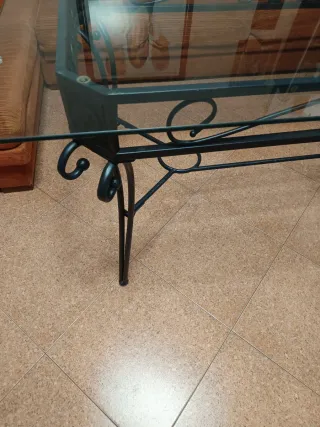Mesa de cristal y metal para salón/jardín y forja 