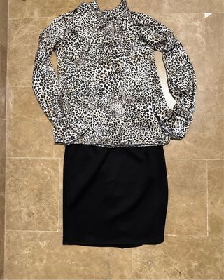Conjunto Blusa Leopardo y Falda Negra