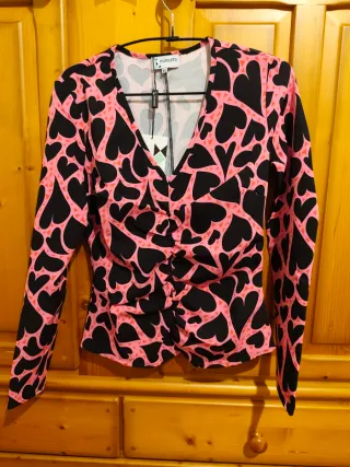 Top Minueto Corazones Negro Rosa Talla XS