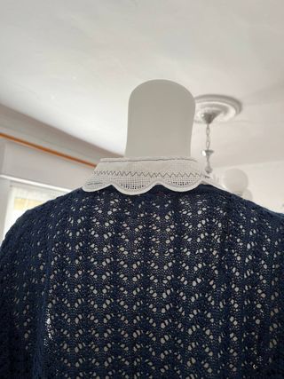 Blusa de punto vintage azul y blanco Talla XL