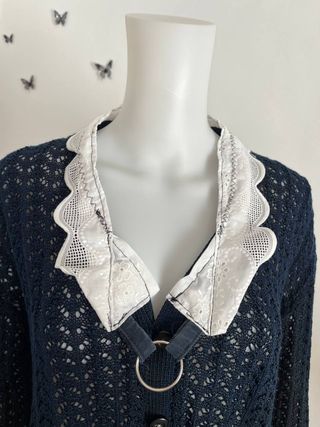 Blusa de punto vintage azul y blanco Talla XL