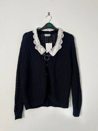 Blusa de punto vintage azul y blanco Talla XL