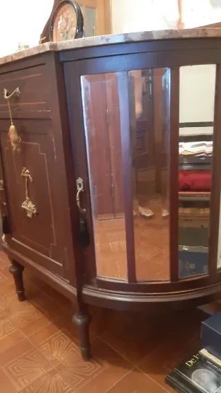 Mueble antiguo madera, cristal, mármol
