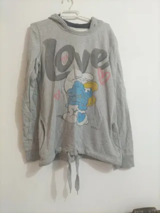 Sudadera Gris con Estampado de Los Pitufos 