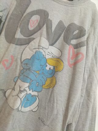 Sudadera Gris con Estampado de Los Pitufos 