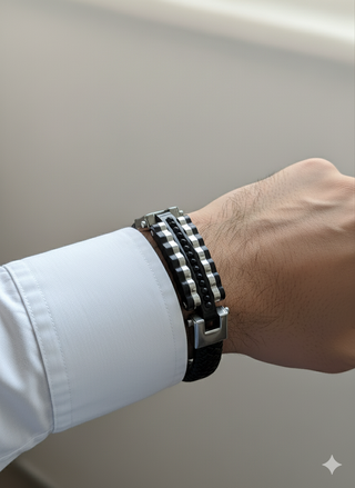 Bracciale Uomo Pelle Intrecciata Acciaio