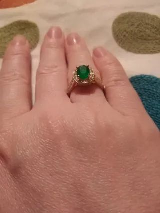 Anillo Plata Piedra Verde y Circonitas