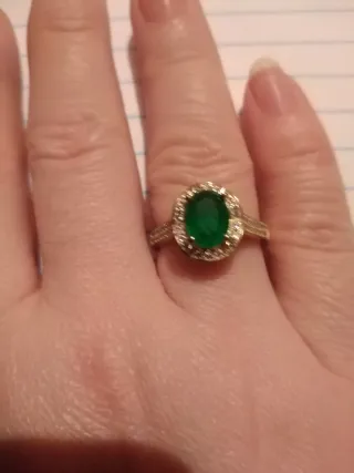 Anillo Plata Piedra Verde y Circonitas