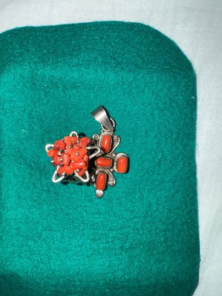 Anillo y Colgante Coral Rojo y Plata(925