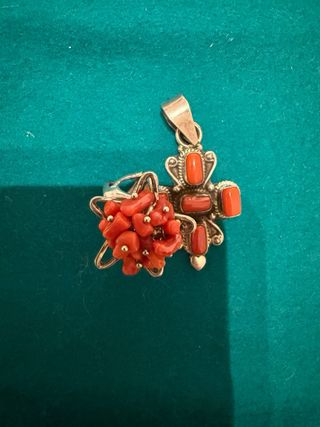 Anillo y Colgante Coral Rojo y Plata(925