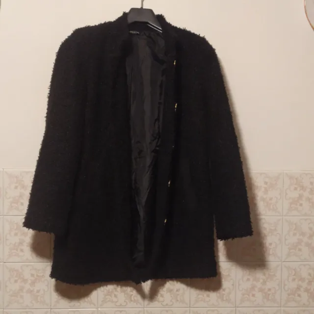 Cappotto nero tessuto bouclé