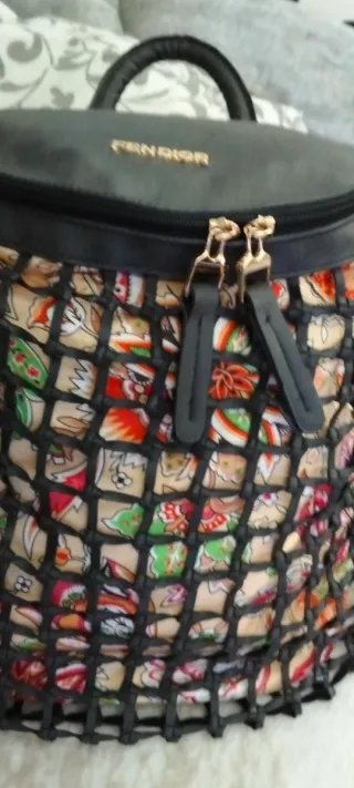 Zaino grande Fendi Cube in pelle con rete e fiori