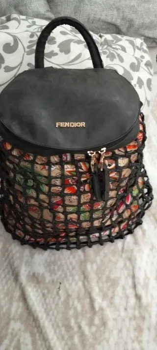 Zaino grande Fendi Cube in pelle con rete e fiori